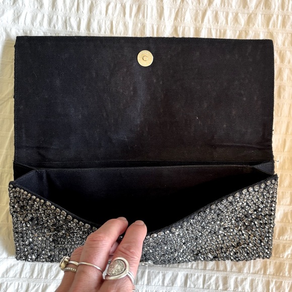 Club Monaco Emily Silver Gems Gemstone Beaded Embellished Embroidered Clutch Bag - Picture 7 of 10